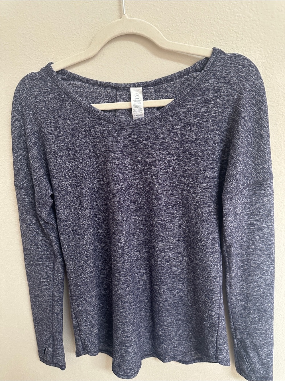 Ivivva Girls Size 14 Heathered Navy-Gray Crew Neck Long Sleeve Shirt